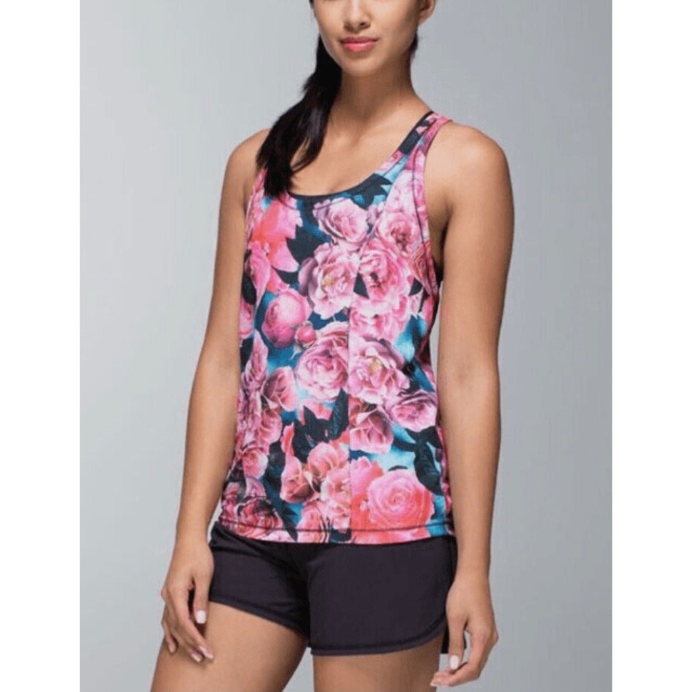 Lululemon Lightened Up Singlet Tank‎ Top womens 0-2 Pink Floral Secret Garden